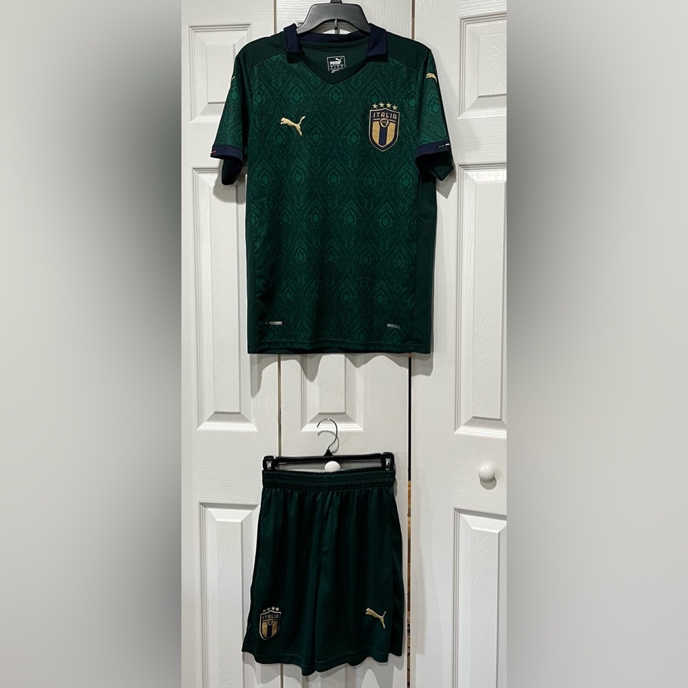 Puma Men's Boy's Dark Green Soccer Jersey and Shorts Set